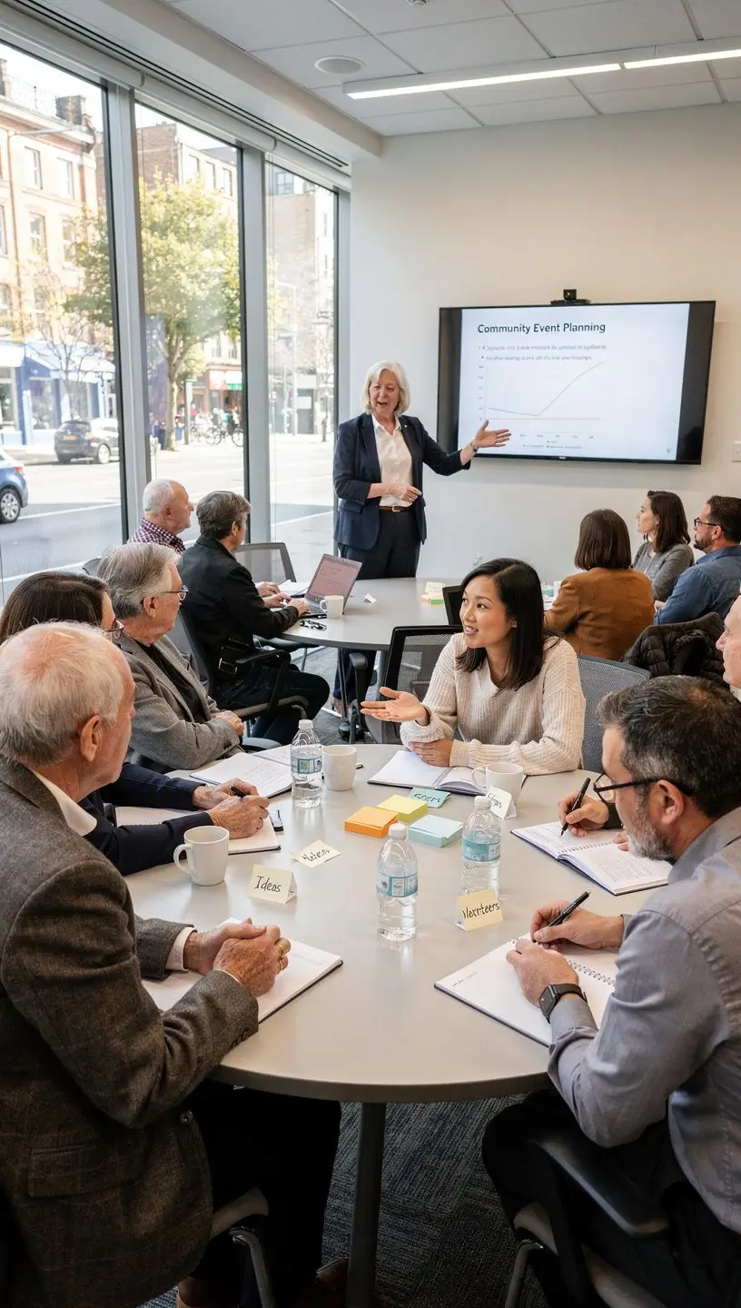Volunteers collaborating for successful city event planning
